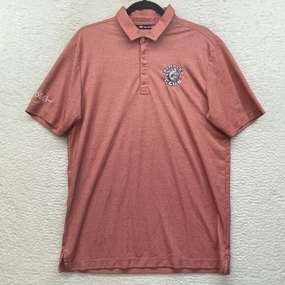 Travis Mathew Polo Shirt Mens Large Red Performance Golf Dimpled Ballz Club - Picture 1 of 15